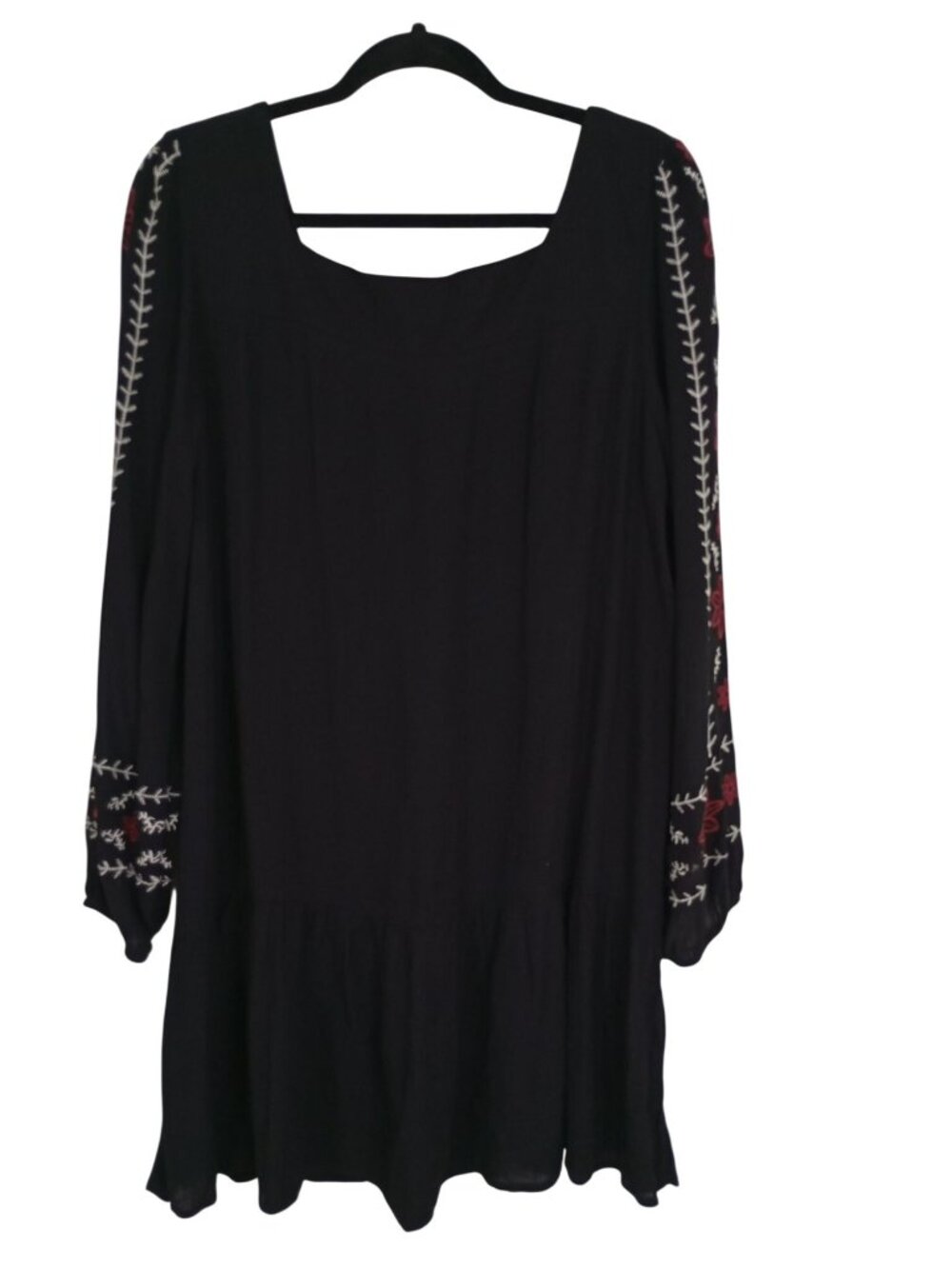 Boho-Inspired Black Dress Floral Embroidery Tiered Hem Women Sz L By Xhilaration - Picture 7 of 9
